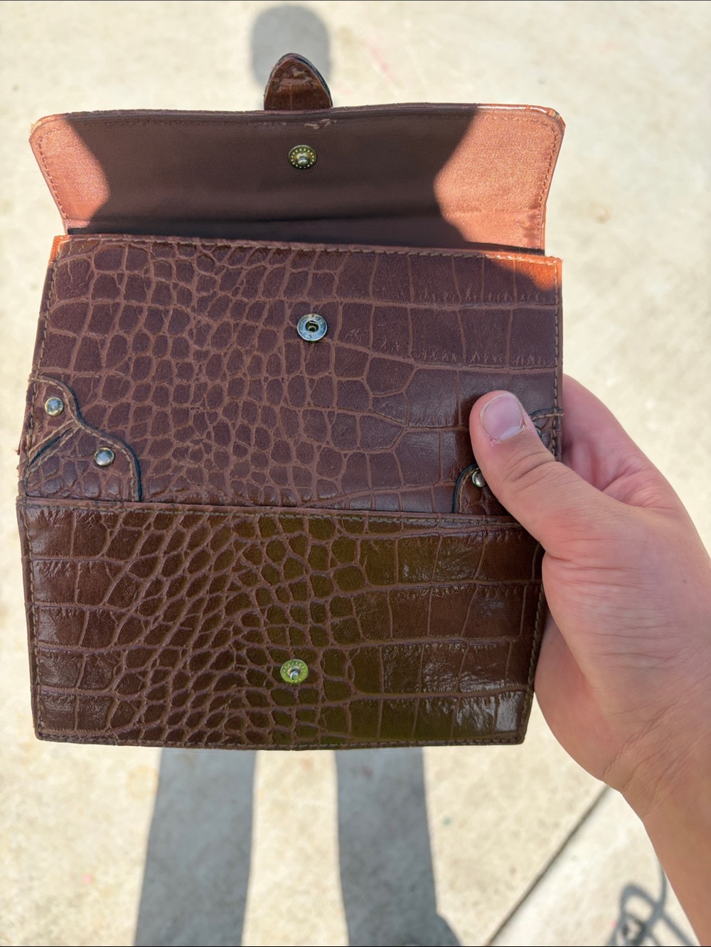 Men's Brown Croc-Embossed Leather Card & Key Holder